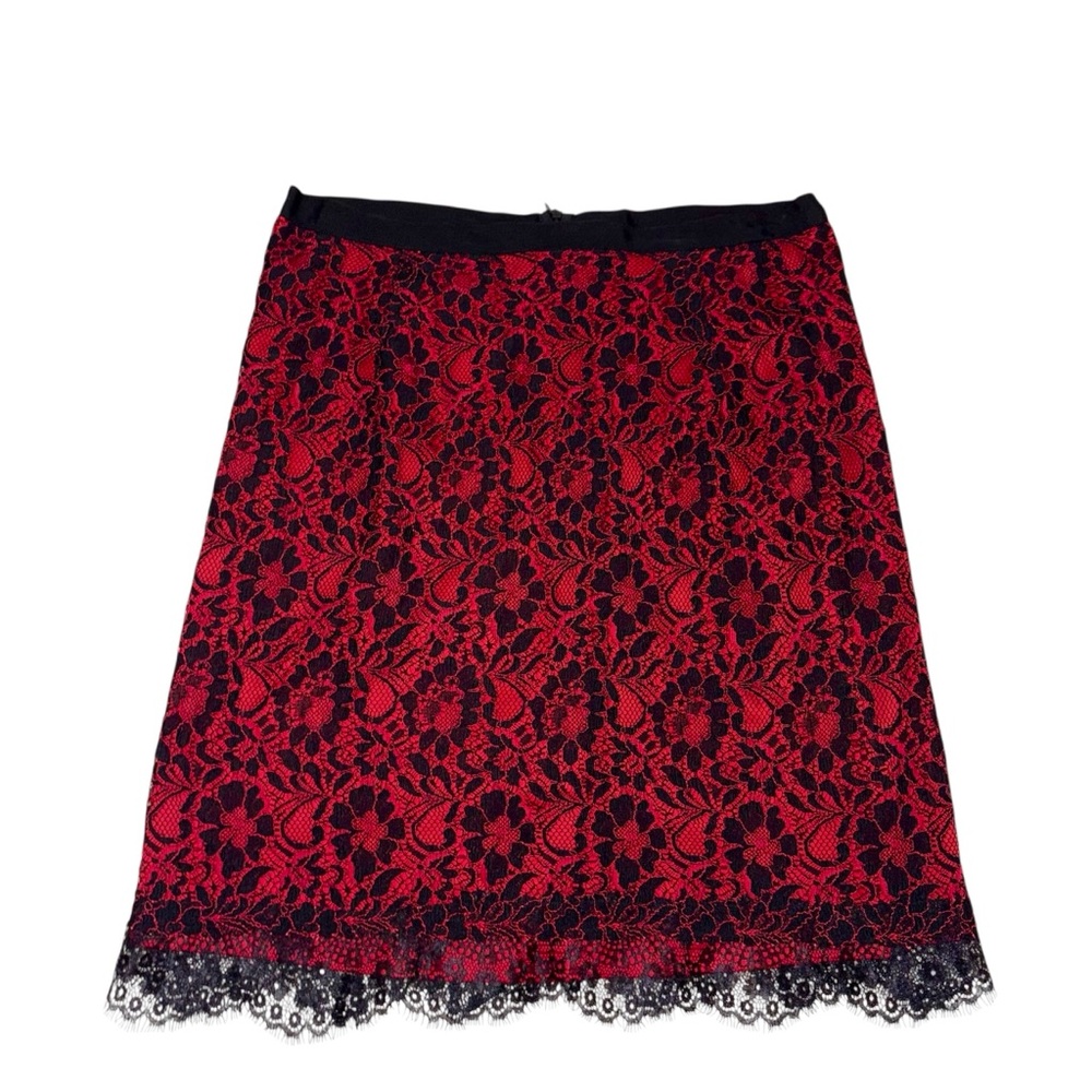 Solitaire Vintage Black and Red Floral Lace Skirt (L)